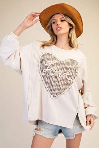 Easel LOVE Patch Terry Knit Pullover