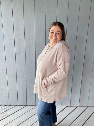 Wood Look Buttons Hoodie