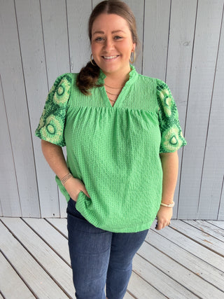 Seersucker Embroidered Blouse