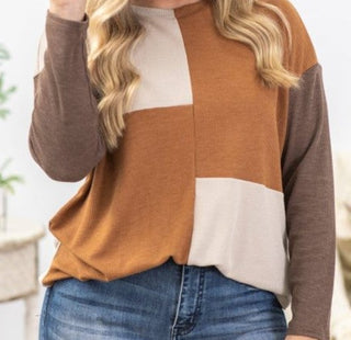 Camel and Beige Colorblock Top