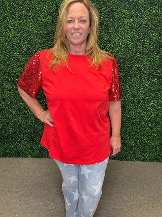 Perfect Red Sequin Sleeve Top
