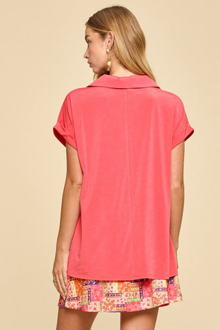 Dear Scarlett Coral Collared Blouse