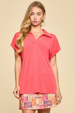 Dear Scarlett Coral Collared Blouse