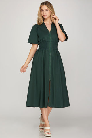 Smocked Zip Midi Dress by She + Sky